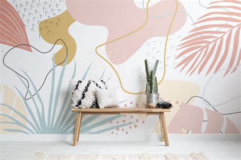 Pink Blue Abstract Leaves Tropical Wallpaper Mural Hovia World Map