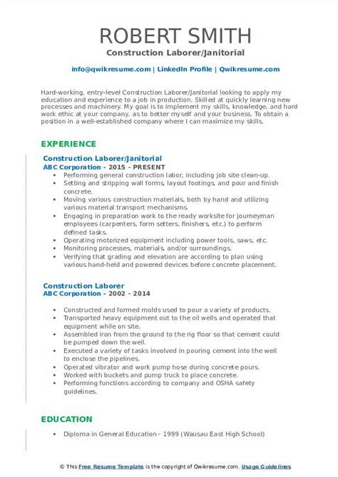 Browse sample resumes for all jobs. Laborer Resume Samples | QwikResume