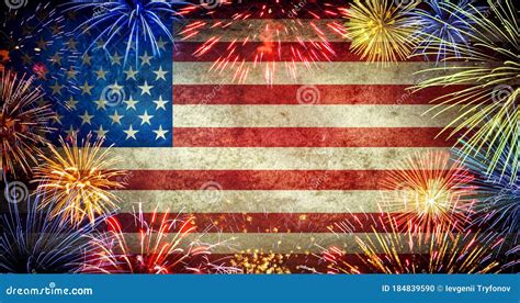 Festive Fireworks On The Background Of The American Flag Symbol