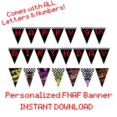 Printable Fnaf Banner Diy Personalized Birthday Party Decor Diy