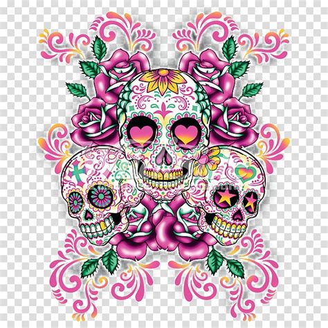 Mexican Sugar Skulls With Floral Pattern Background Png Pin By Shari