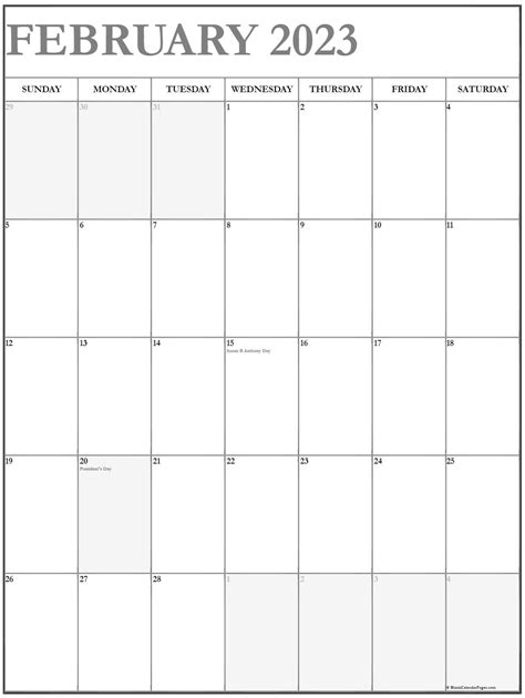 February 2023 Calendar Vertical