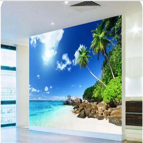 Beibehang Photo Wallpaper High Quality 3d Render Hd Sea Bedroom Murals Continental Palm Beach