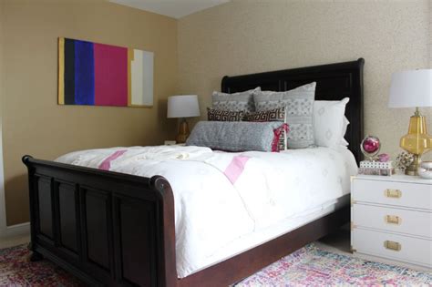 How to blend blue & pink in a bedroom. Pink and Blue Transitional Bedroom Reveal - Before & After