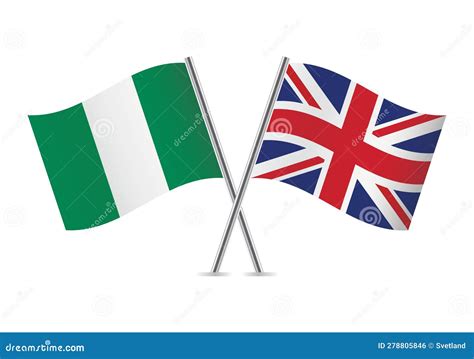 Nigeria Crossed And Britain Flags Nigerian And British Flags On White