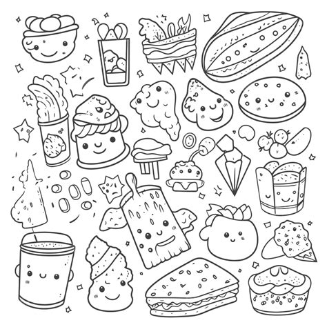 Kawaii Food And Items Cute Outline Sketch Drawing Vector Kawaii