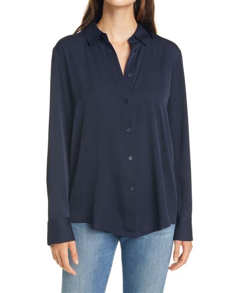 Nordstrom Long Sleeve Stretch Silk Button Up Shirt In Blue Lyst