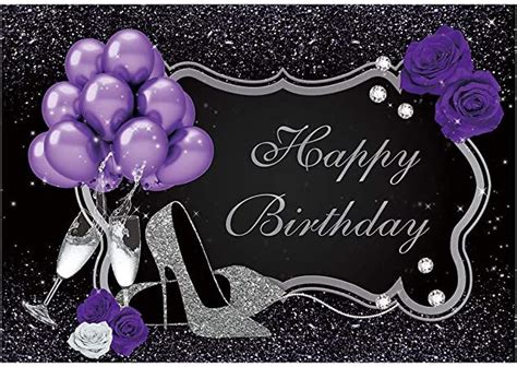 Funnytree Happy Birthday Party Backdrop Purple Black Sliver