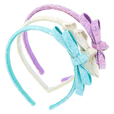 Claires Club Glitter Bow Headbands 3 Pack Claires