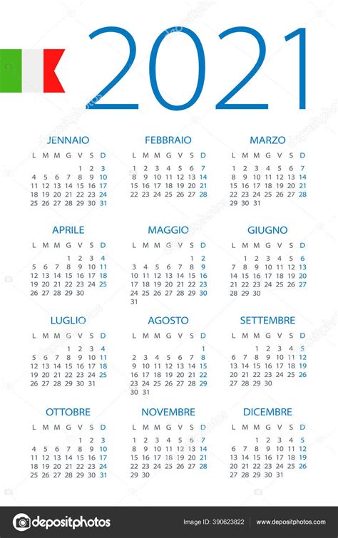 Calendar 2021 Year Vector Illustration Italian Version Stock Vector