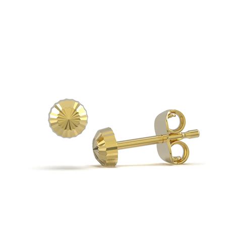 14K Solid Yellow Gold Ball Stud Earrings Diamond Cut Ball Etsy