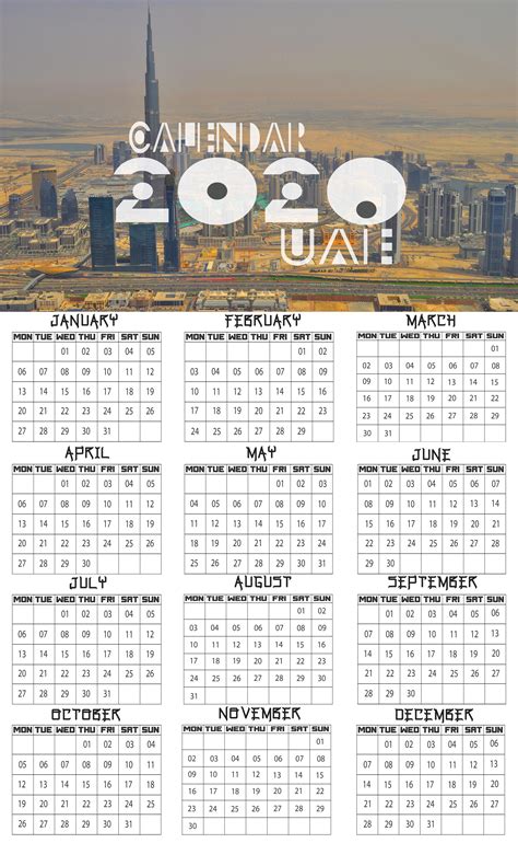 2020 Calendar With Uae Holidays Printable Holiday Printables