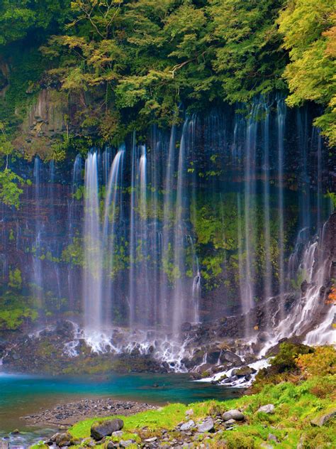 Download Wallpaper Autumn Forest Trees Rock Waterfall Japan Japan