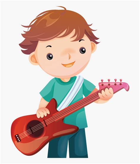 Boy Cartoon Guitar Instrument Musical Playing Clipart