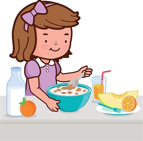 Royalty Free Kid Eating Breakfast Clip Art Vector Images