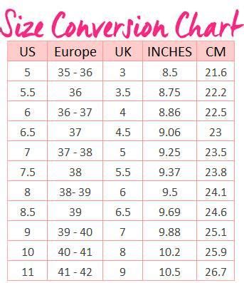 Womens Shoes Size Conversion Chart | Wedding shoes block heel, Custom ...