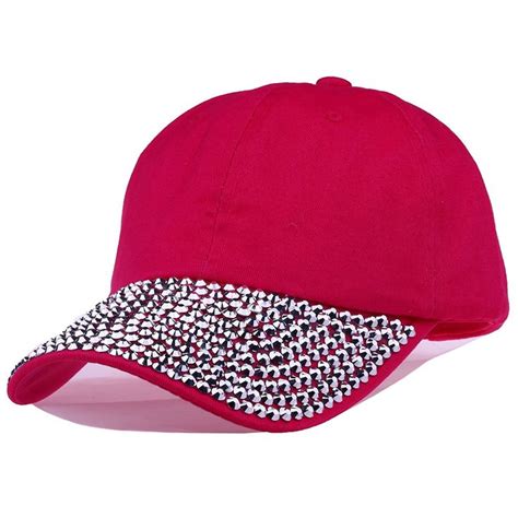 Lady Studded Rhinestone Crystals Adjustable Baseball Cap G Pink