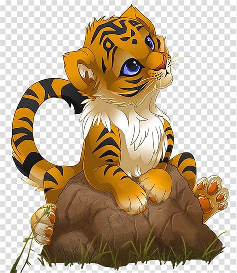 Tiger Cartoon Cute Little Tiger Cartoon Tiger Cub On Rock Graphic