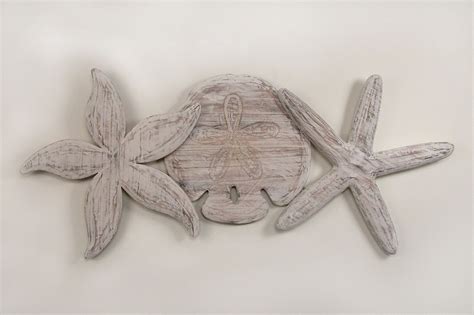 Large Antique Wooden Sand Dollar And Starfish Nautical Wall Hangings