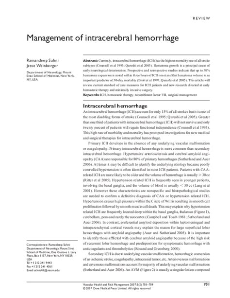 Pdf Management Of Intracerebral Hemorrhage Jesse Weinberger