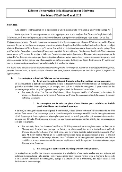 Copia de Elements de corrigé de la dissertation sur Les Fausses