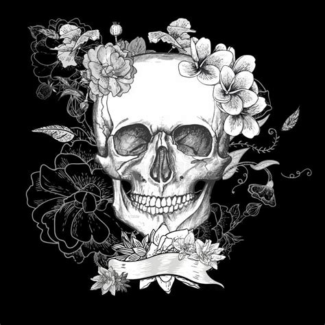Skull And Flowers Vector Illustration Day Of The Dead Stock Vector