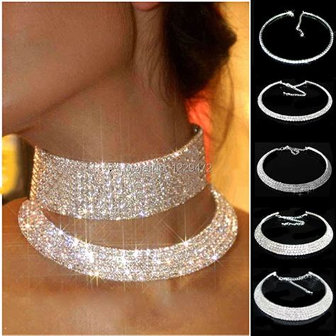 Women Crystal Diamante Rhinestone Necklace Silver Plating Wedding