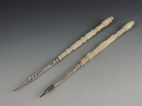 Late 19th Century Sterling Silver Turned Ivory Dip Pen And Pencil By