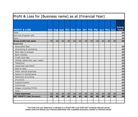 Profit And Loss Excel Template Free Download