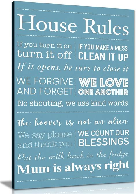 House Rules Canvas Pictures Wall Art Print For Living Room Home Decor