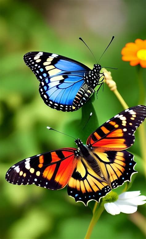 Two Butterflies Sitting On Top Of A Flower
