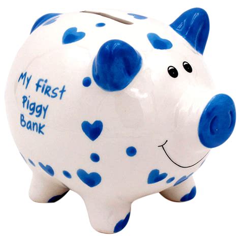 Ceramic Blue My First Piggy Bank Kids Fund Savings Pot Childrens Cash