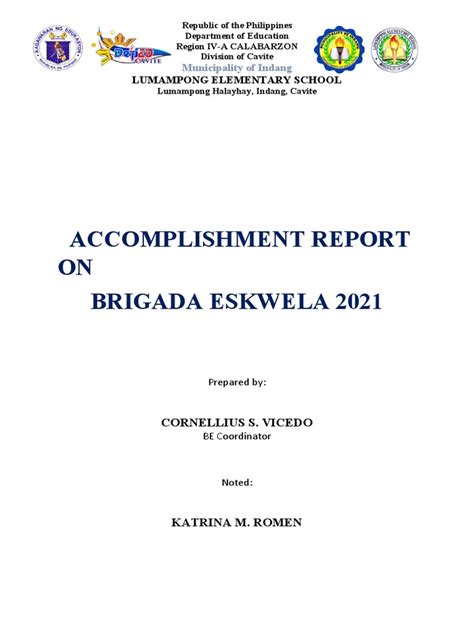 Accomplishment Report On Brigada Eskwela 2021 Pdf Learning Behavior Modification