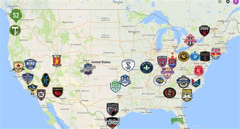2018 Usl Map Major League Soccer Usl Soccer Map
