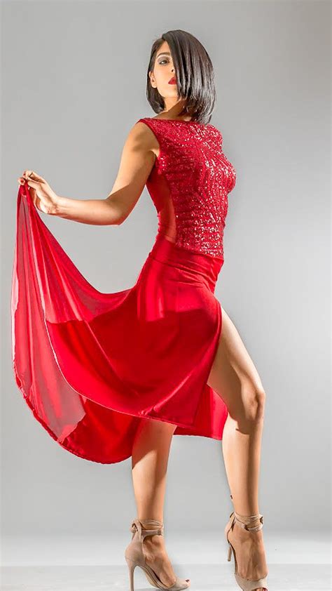 Red Sequin Tango Performance Dress Side Slit With Back Train Etsy