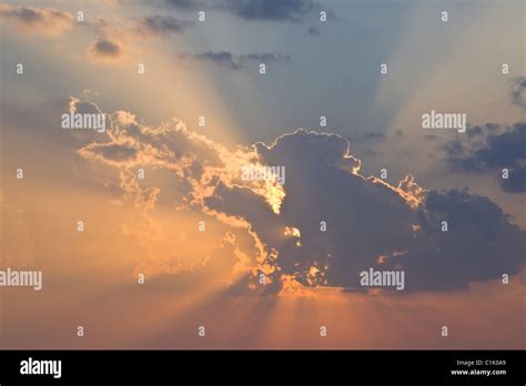 Orange Sunset Sky With God Rays Stock Photo Alamy