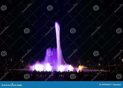 Night Illumination Of Sochi Olympic Fountain Editorial Stock Image