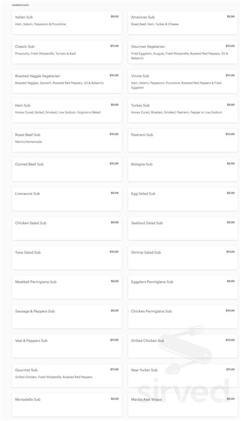 Mario's Market menu in Delray Beach, Florida, USA