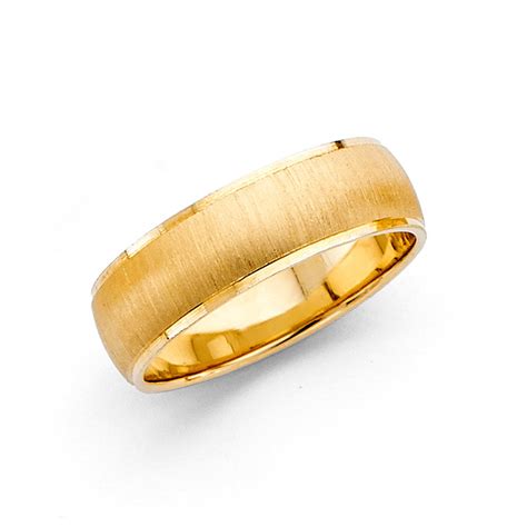 Gemapex Solid 14k Yellow Gold Band Wedding Ring Dome Style Satin Brushed Finish Polished Style
