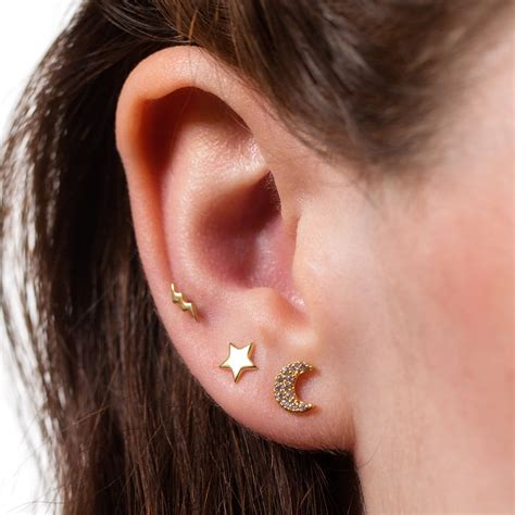 Celestial Set Of Single Stud Earrings Earring Sets Moon Etsy