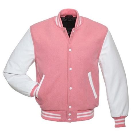 Pink Letterman Jacket With White Leather Sleeves Graduation Superstore
