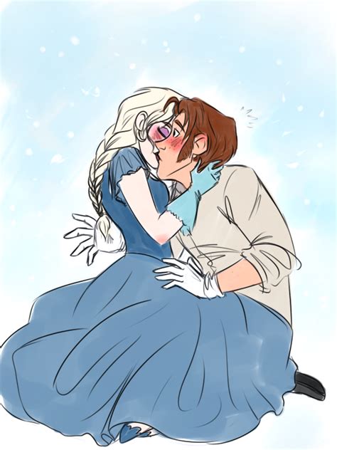 Two People Are Hugging Each Other In Front Of A Blue Sky With Snow Flakes