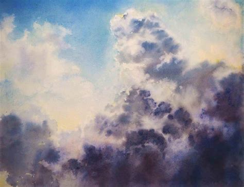 Dramatic Sky Watercolour Painting Landscape Painting Clouds Etsy Uk