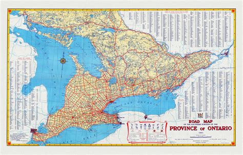 Official Road Map Of Ontario 1950 Map On Heavy Cotton Canvas 22x27