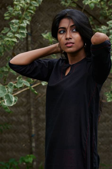 Rich Hand Spun Black Muslin In A Summery Kurta With A Side Godet And A