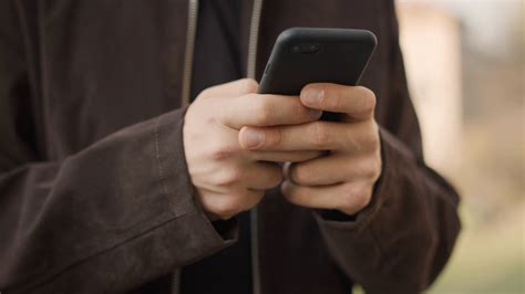 Closeup Man Hands Texting Mobile Phone Stock Footage Sbv