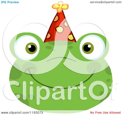 Cartoon Of A Smiling Happy Frog Face With A Party Hat