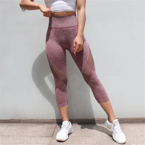 Women High Waist Tights Sportswear Woman Gym Leggings Yoga Pants For Mesh Capris Sport Fitness