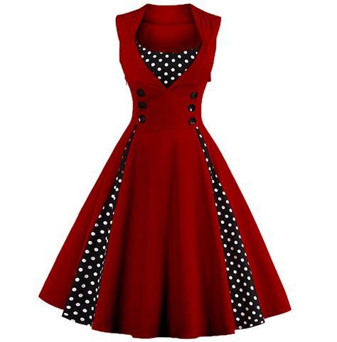 Polka Dot Patchwork Sleeveless 50s 60s Retro Vintage Party Dress