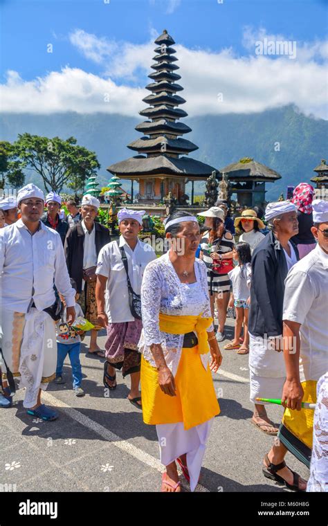 Balinese Villagers Participating In Traditional Religious Hindu